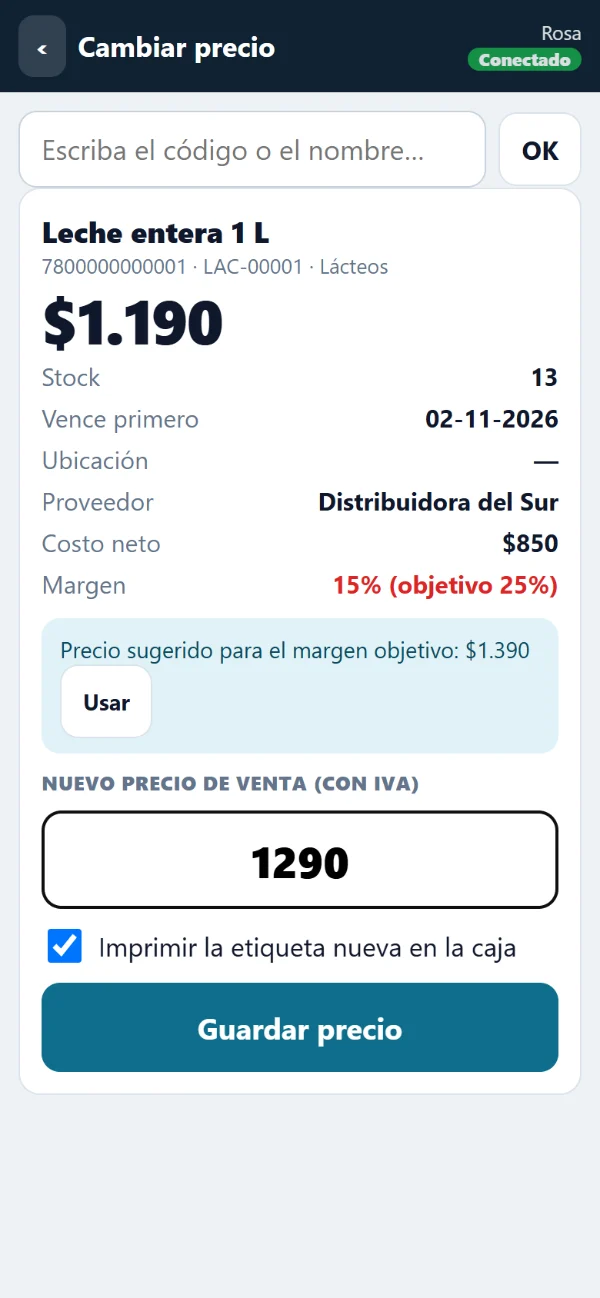Cambiar precio desde el celular